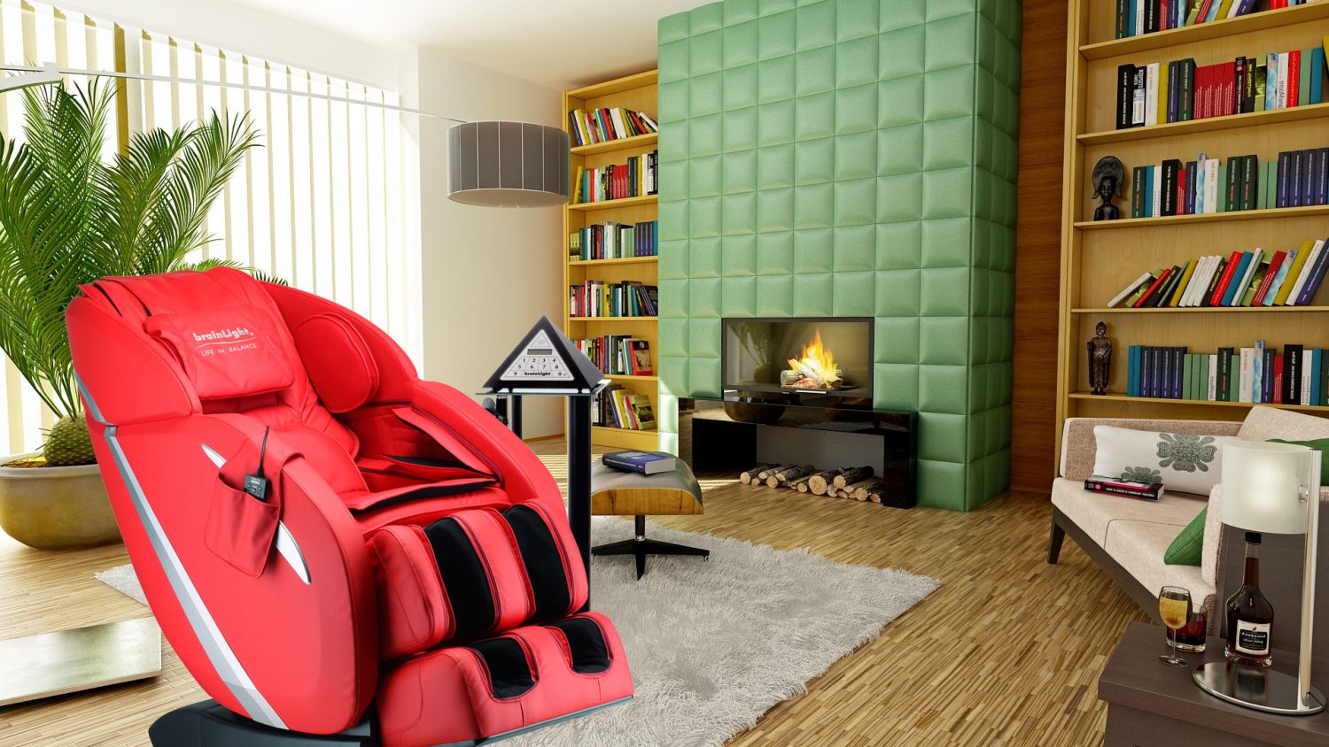 roter Massagesessel in einem gemütlichen Wohnzimmer