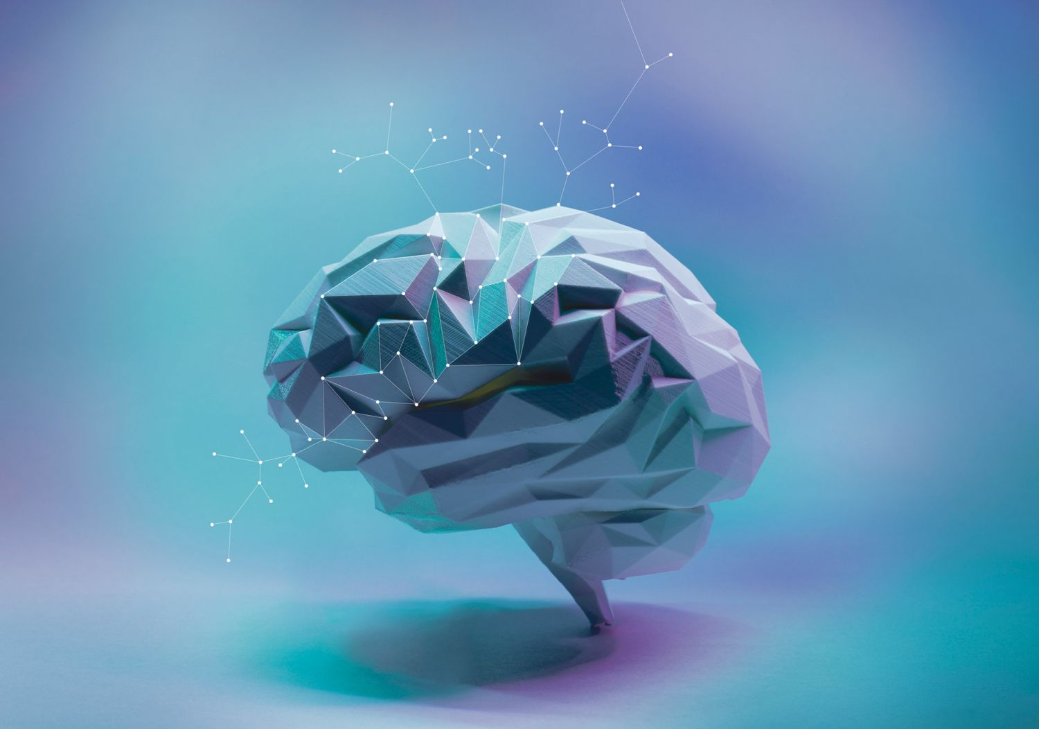 Blaue, grafische Darstellung eines Gehirns. 